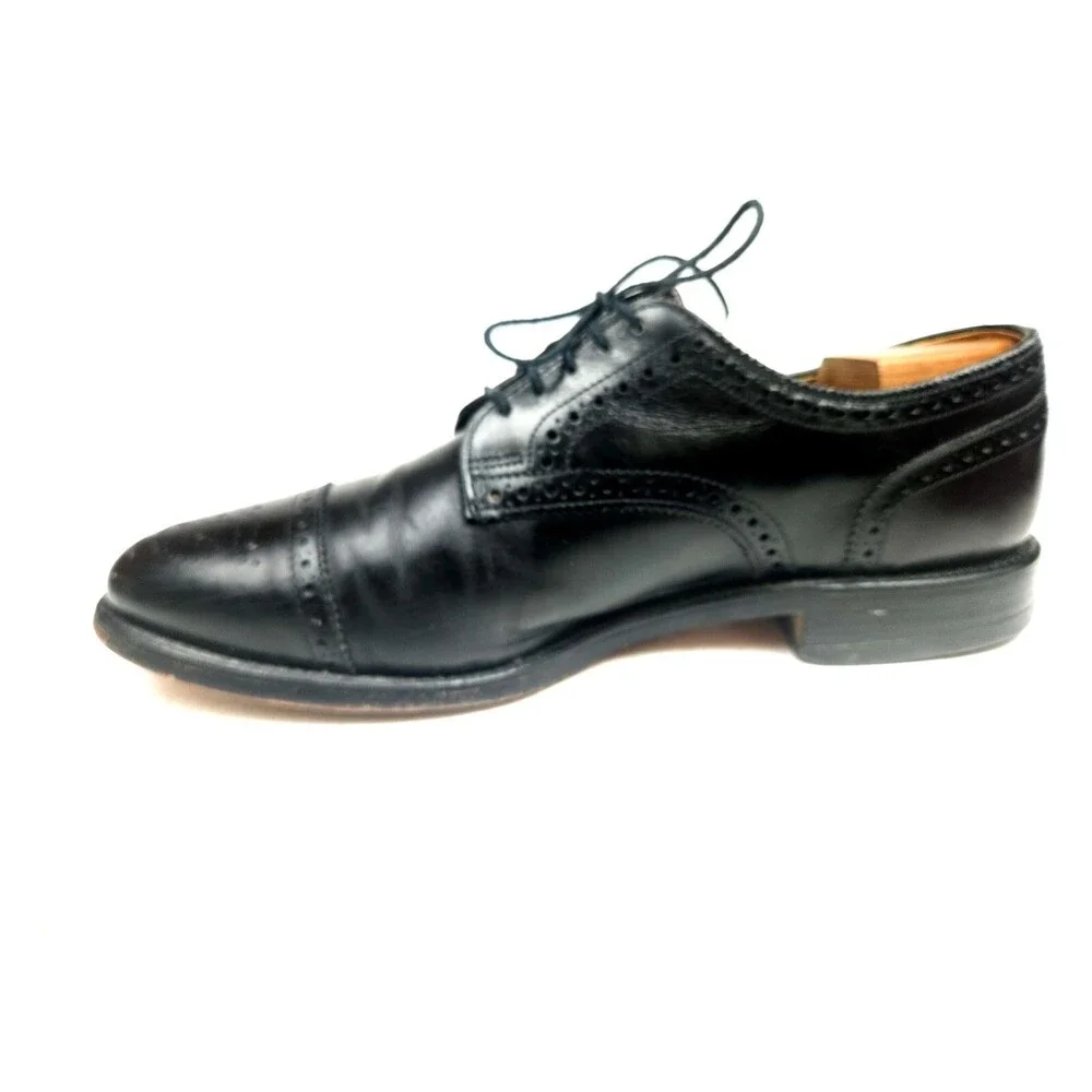 Allen Edmonds Sanford Shoes Mens 9 D Black Derby Lace Up Cap Toe Brogue
